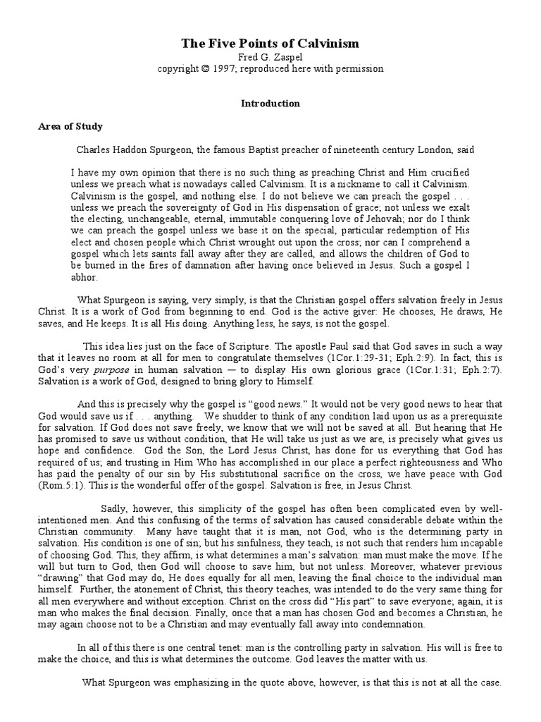 The Five Points of Calvinism by Fred G. Zaspel PDF Jesus Grace In