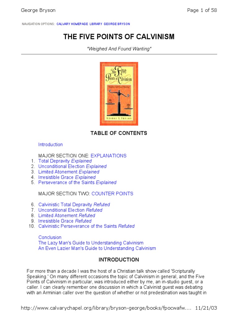 The Five Pointsof Calvinism PDF Calvinism Predestination