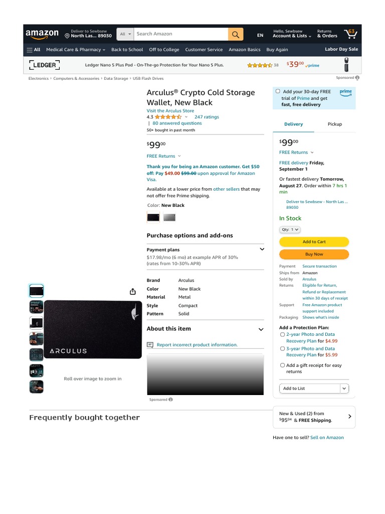 Bitcoin Ethereum Hardware Wallet Arculus Crypto Cold Storage Wallet - Metal  Card, 3-Factor Auth, Supports Bitcoin, Ethereum, NFTs Crypto Hardware Wallet