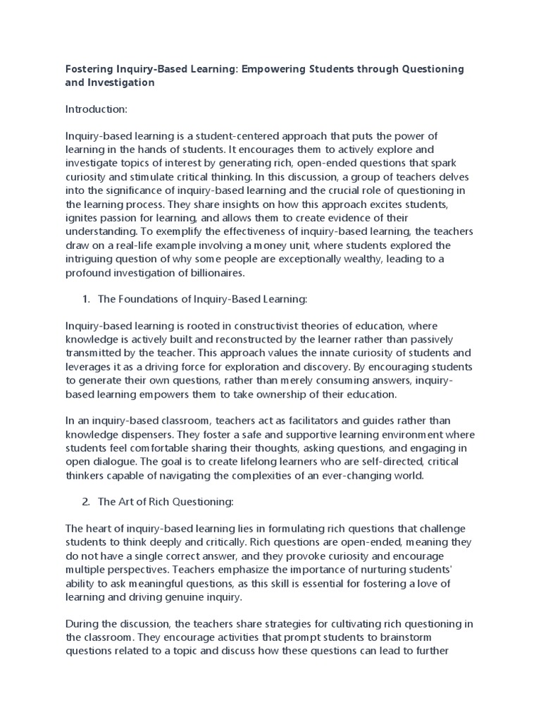 Inquiry-Based Learning for Teachers | PDF | Inquiry Based Learning ...