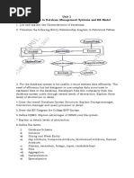 Question Bank Unit 1 - Introduction To Database Management Systems and ER Model