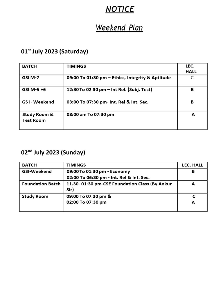 Weekend Study Schedule | PDF