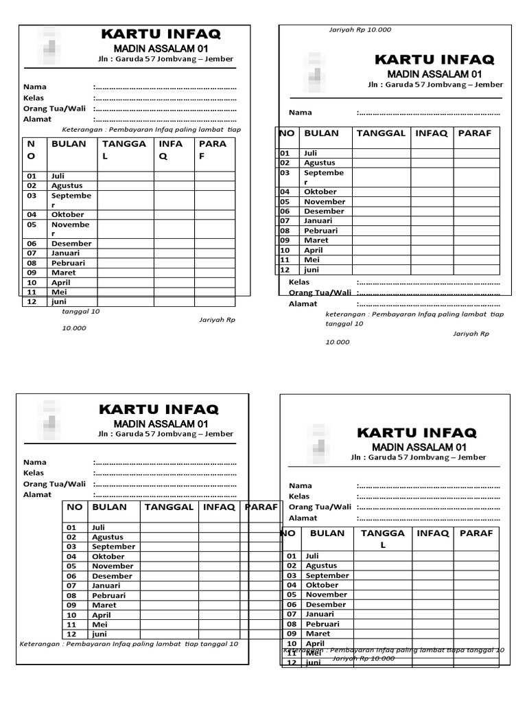 Kartu Infaq | PDF