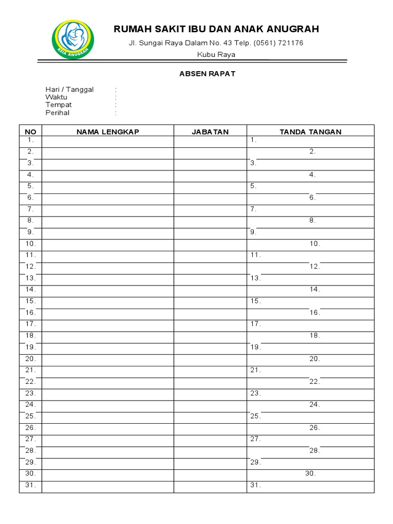 Absen Rapat Rumah Sakit Anugrah | PDF