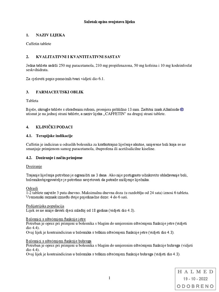 Caffetin SPC | PDF
