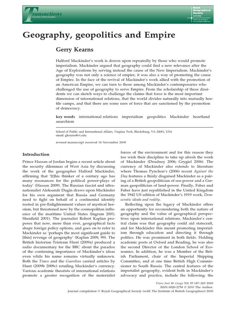 Mackinder's Geopolitical Legacy | PDF | Geopolitics | Geography
