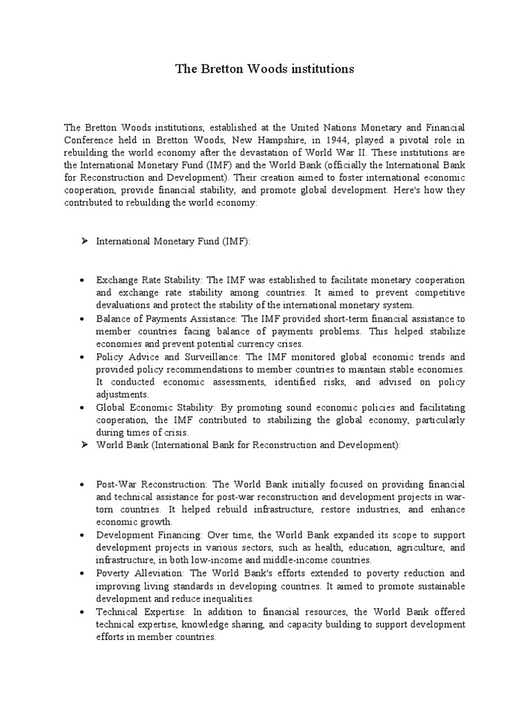 Role of Bretton Woods Institutions in Recovery | PDF | International ...