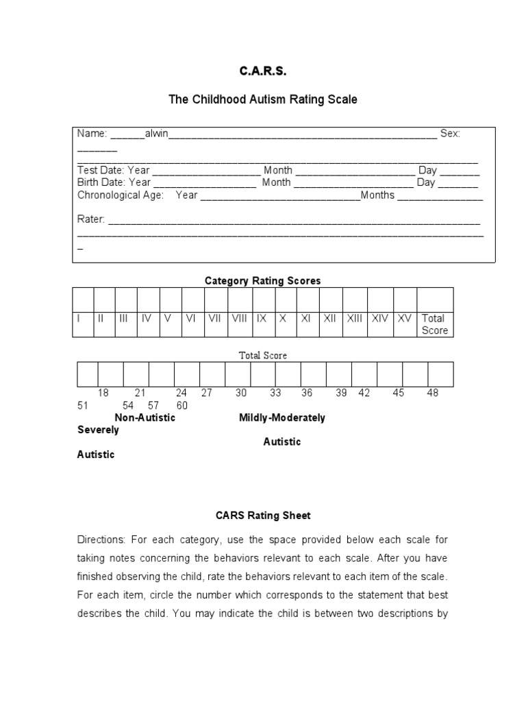 Childhood Autism Rating Scale (CARS) | PDF | Autism Spectrum ...
