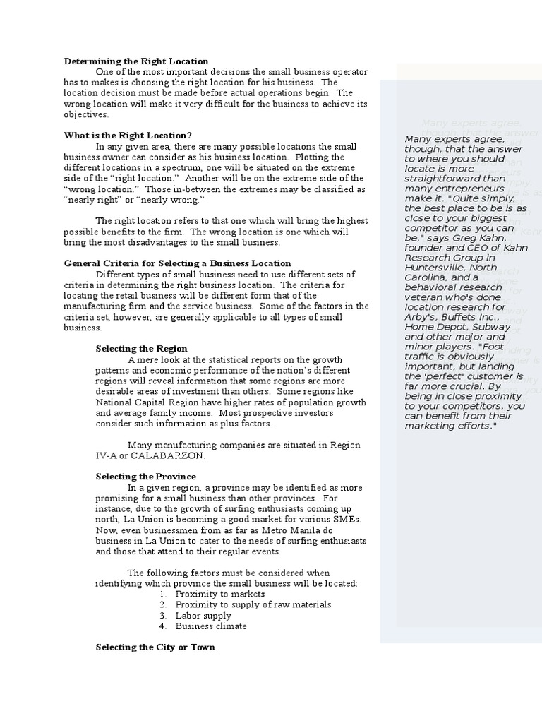 Determining The Right Location | PDF | Retail | Economies