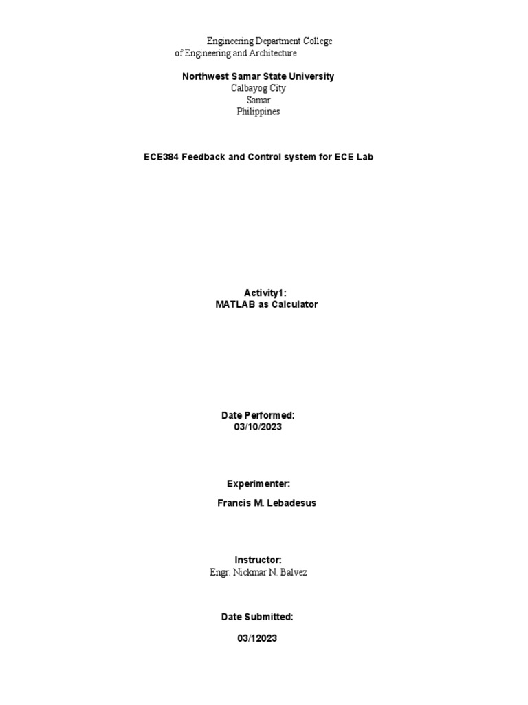 MATLAB Basics for ECE Lab Activities | PDF | Division (Mathematics ...