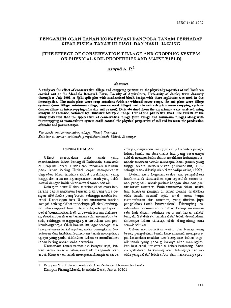 Pengaruh Olah Tanah Konservasi Dan Pola | PDF