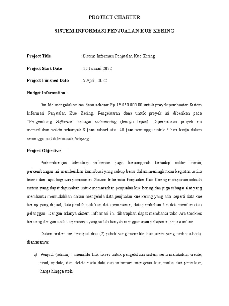 project charter permasalahan penjualan online