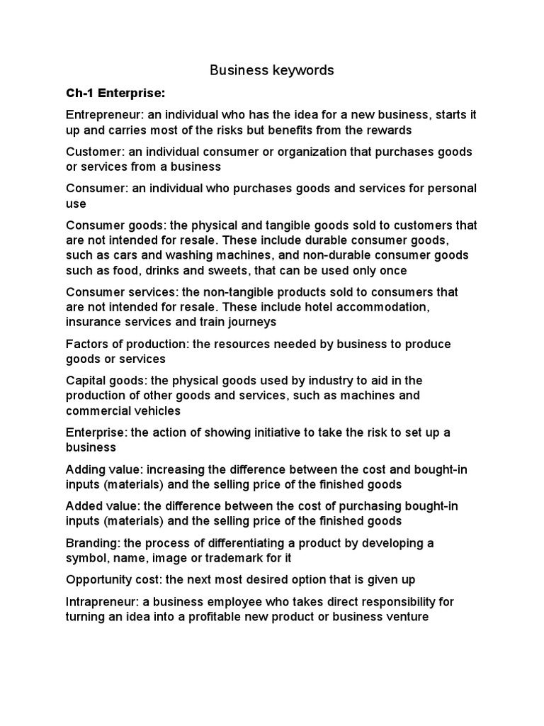 Business Keywords PDF