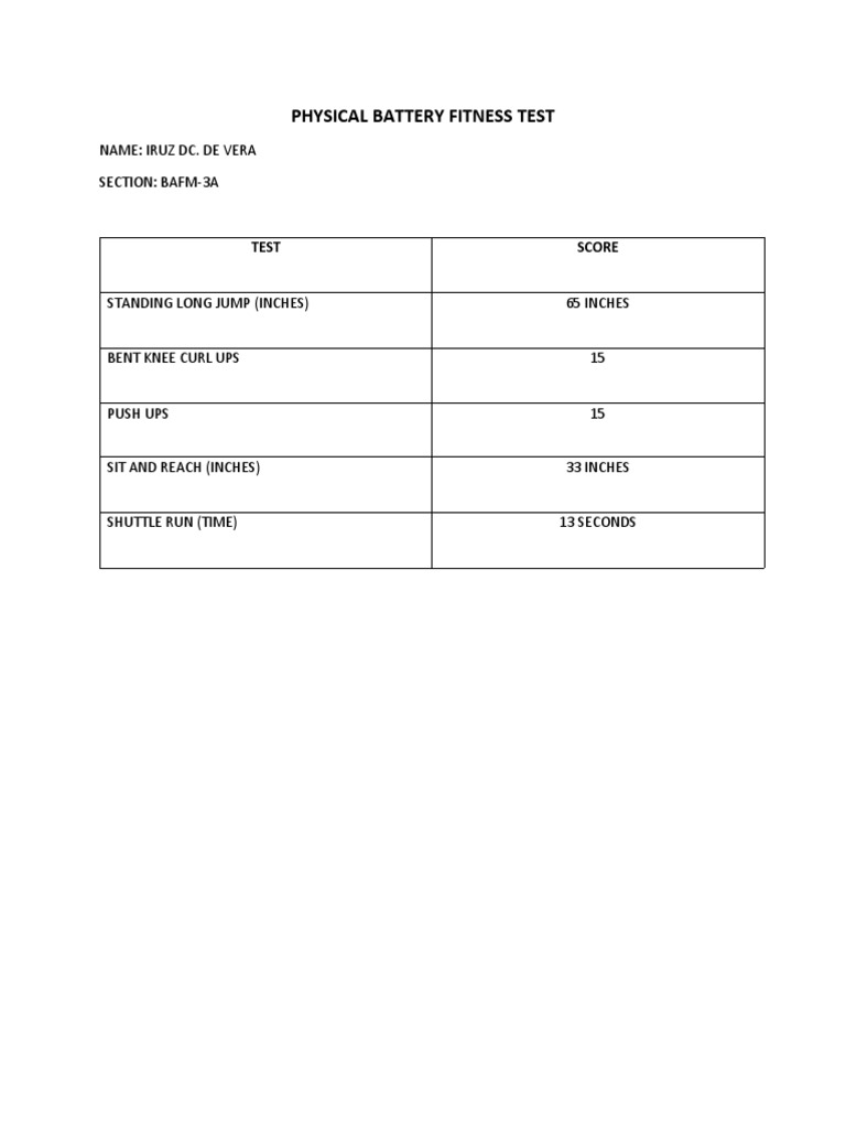 Physical Battery Fitness Test PDF