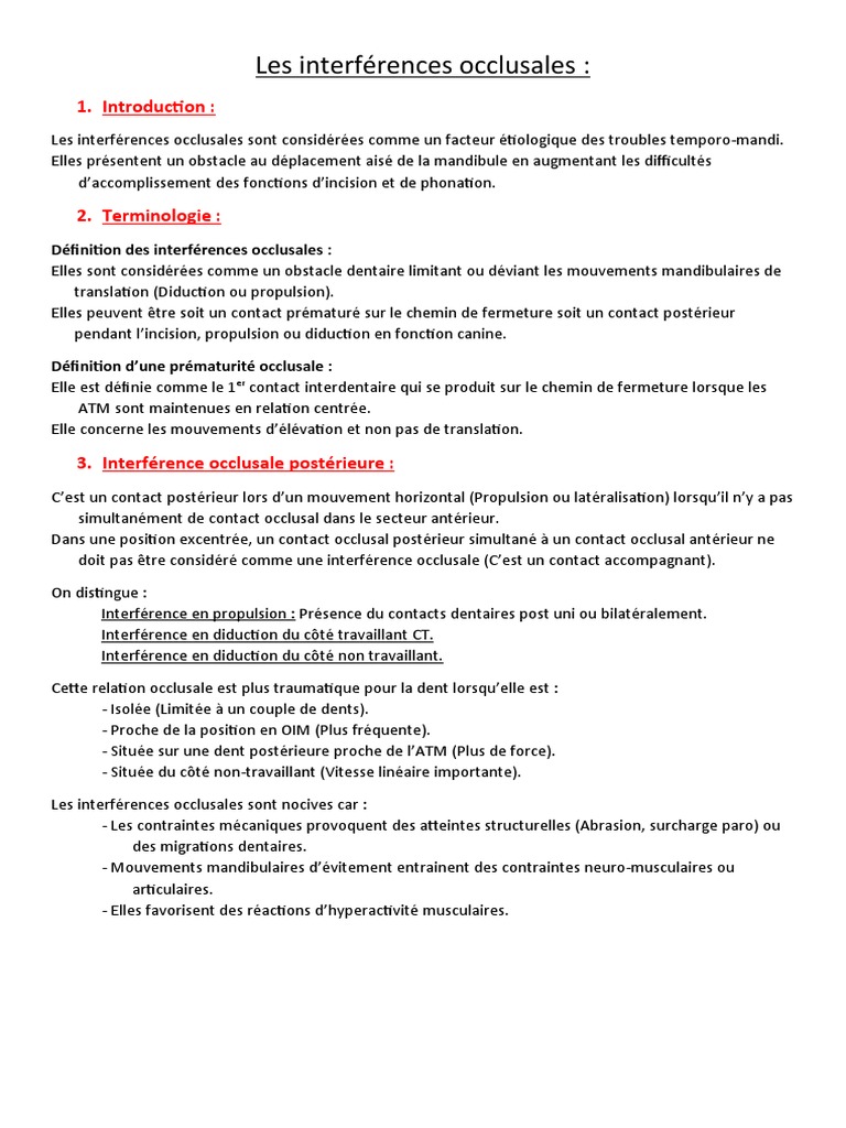 Les Interférences Occlusales | PDF