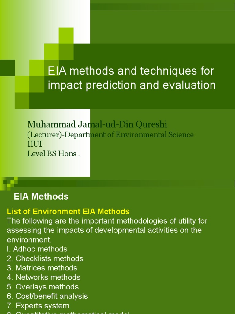 Lecture EIA Method & Techniques For Impact Prediction & Evaluation PDF