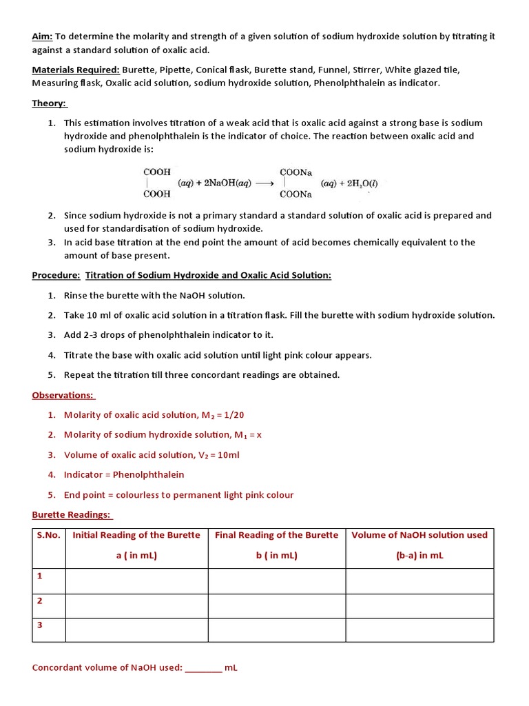 NaOH Vs Oxalic Acid Titration PDF