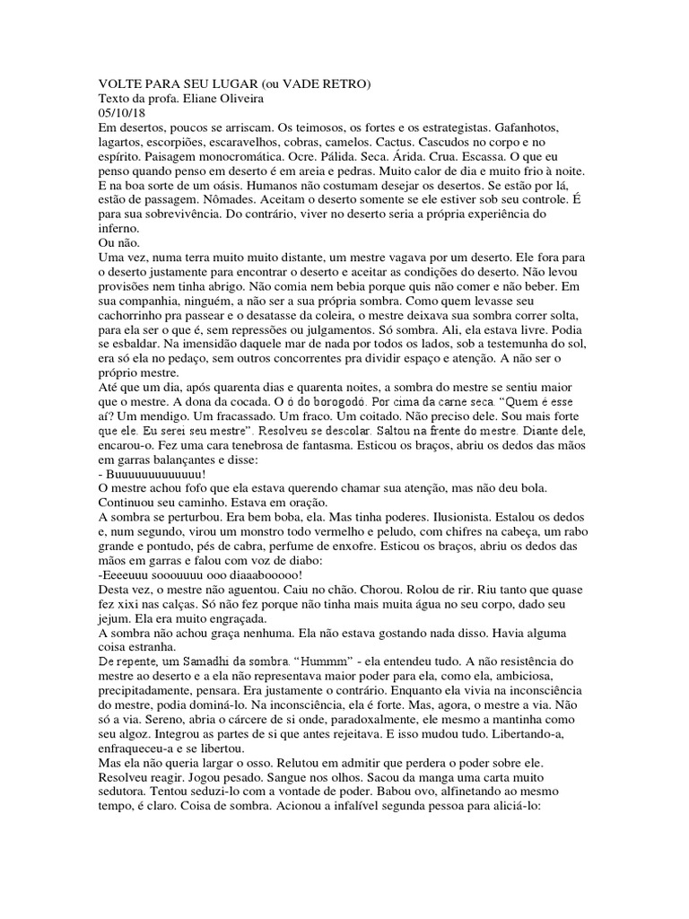 Volte para seu lugar ou vade retro pdf deserto
