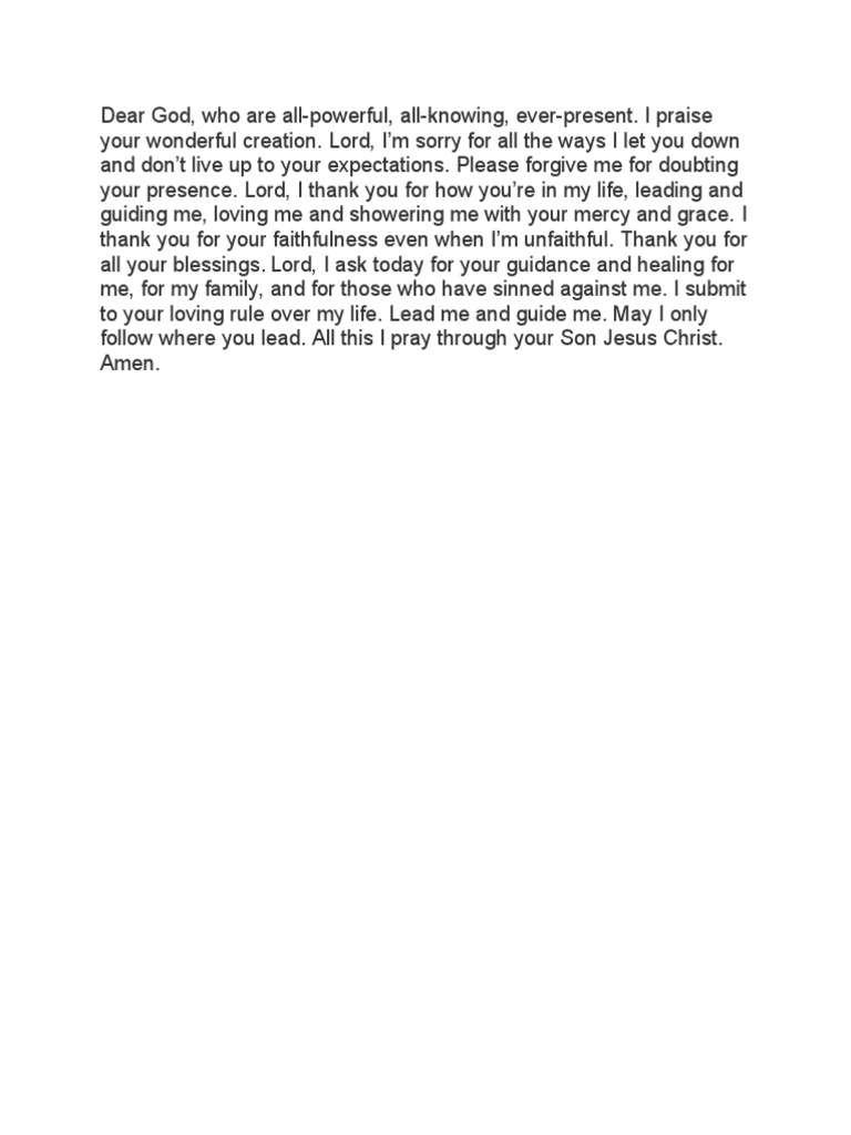 Prayer for Guidance and Forgiveness | PDF | Cooking, Food & Wine