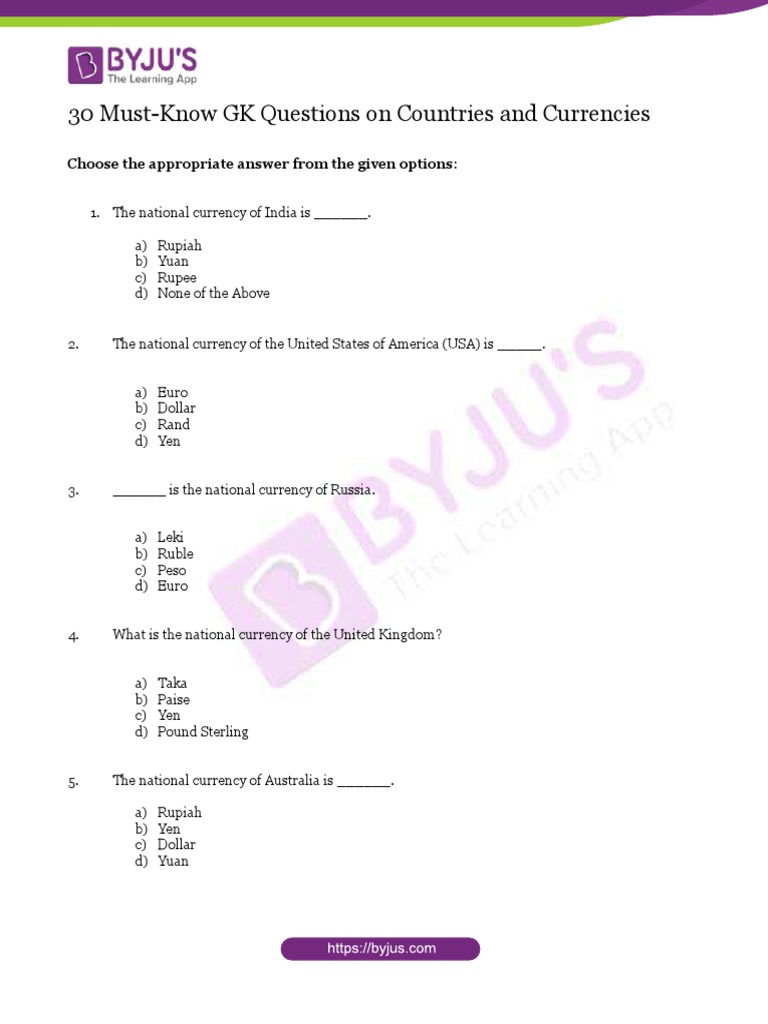 Currency GK Questions and Answers | PDF