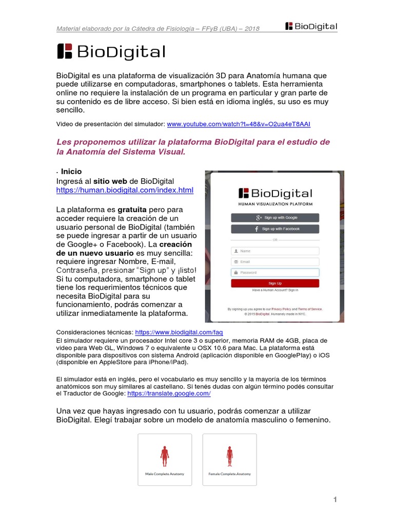 Instructivo - Simulador BioDigital - 2018 | PDF