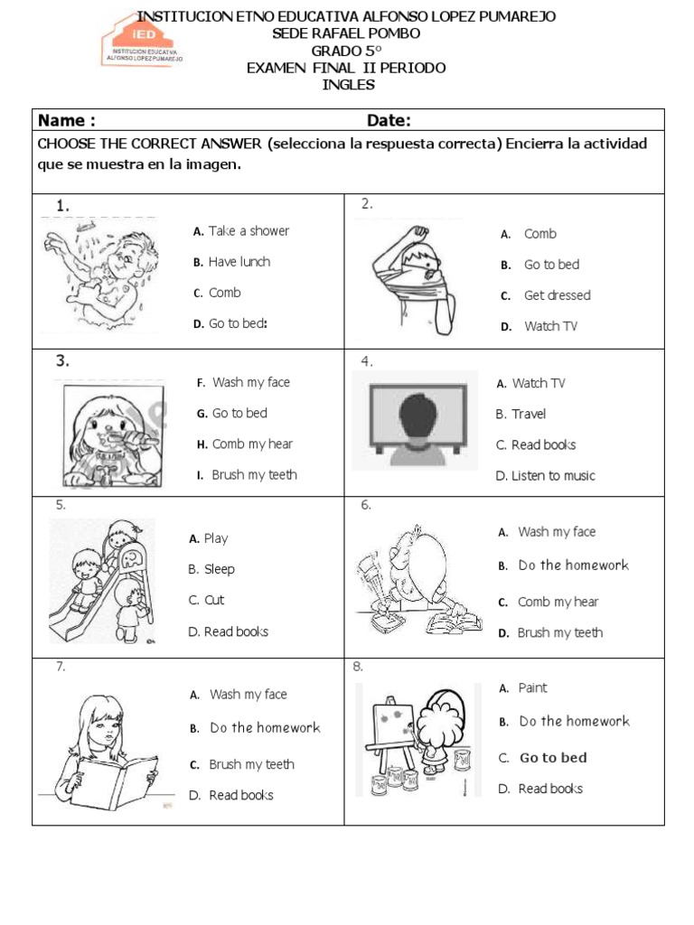Examen Final de Inglés - Grado 5° | PDF