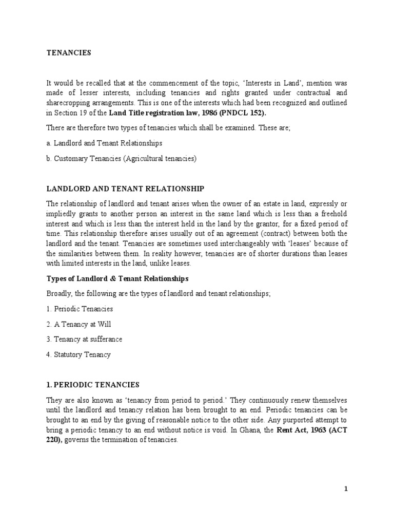 Types of Tenancies in Ghana Law | PDF