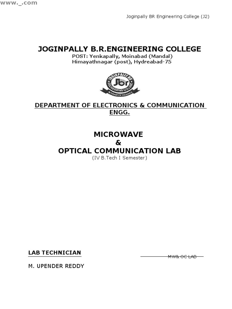 Microwave Lab Manual PDF Optical Fiber Radiation