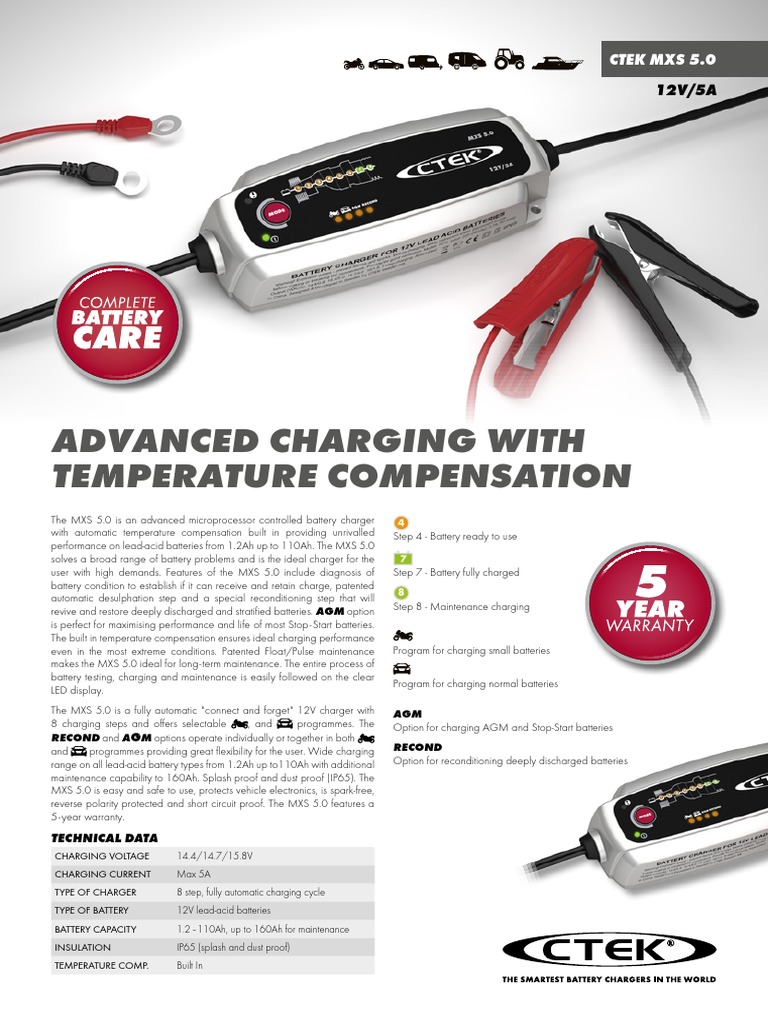 Chargeur batterie voiture / auto CTEK MXS 5.0 MXS5 12V 5A de 1.2