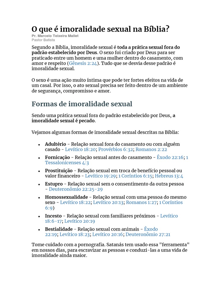 O Que É Imoralidade Sexual Na Bíblia | PDF | Relação sexual | Pecado