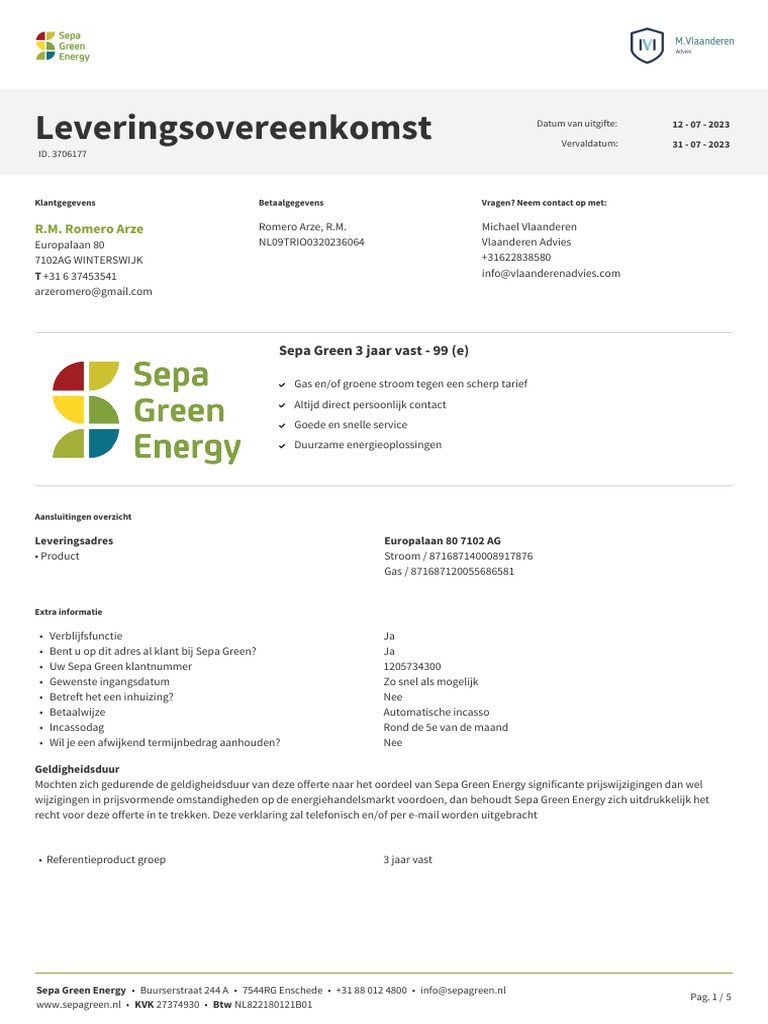 Leveringsovereenkomst 3706177 | PDF