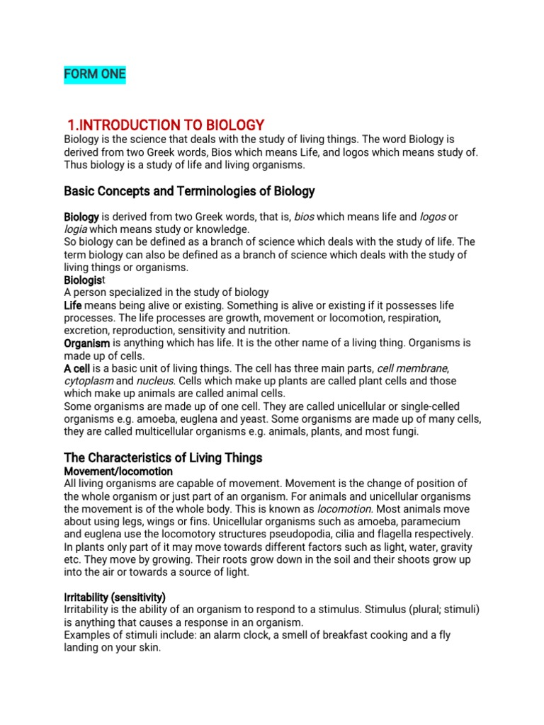 O Level Biology Notes Overview | PDF | Biology