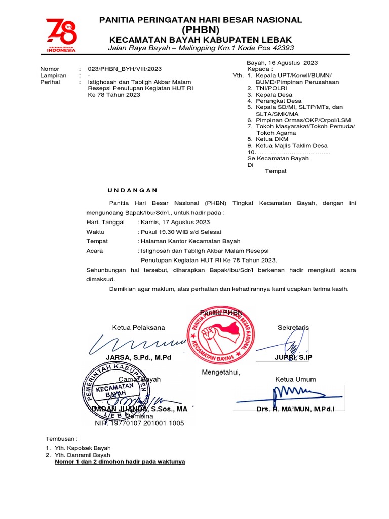Surat Undangan Penutupan 78 | PDF