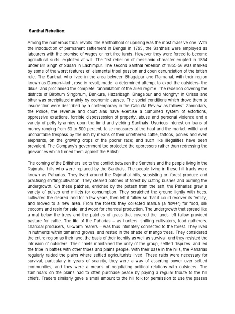 Santhal Rebellion PDF Agriculture
