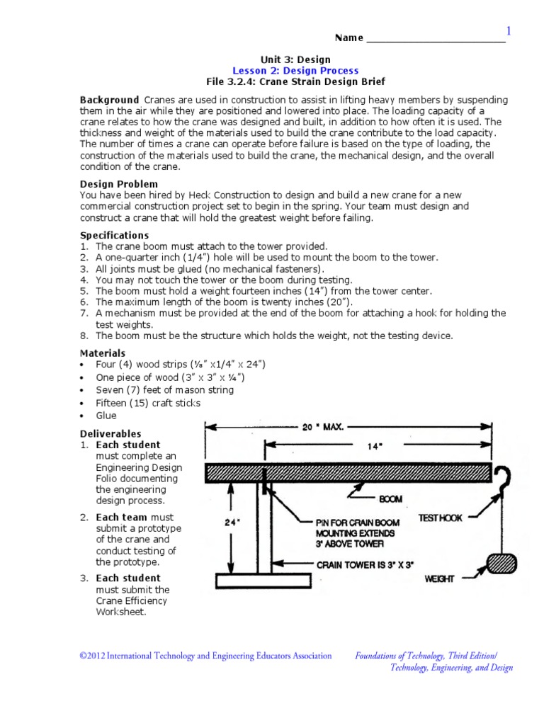 Crane Strain Design Brief for Grade 7 | PDF | Crane (Machine ...