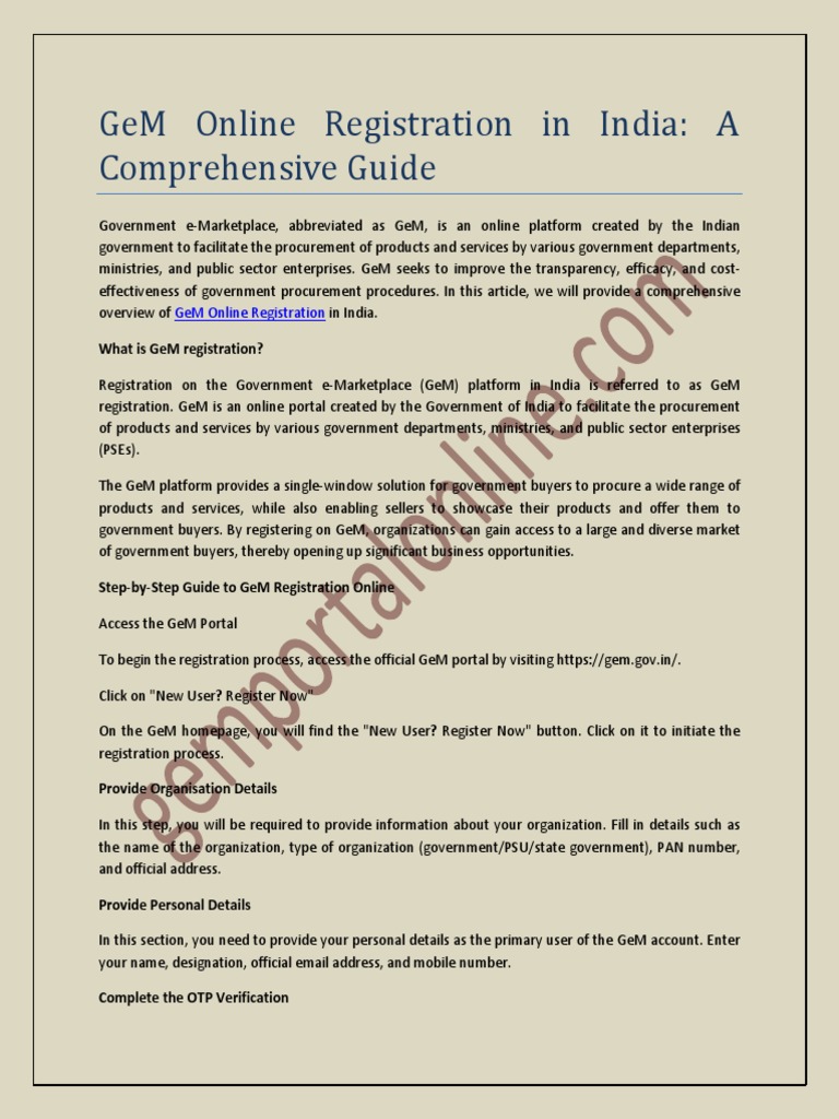 GeM Online Registration PDF
