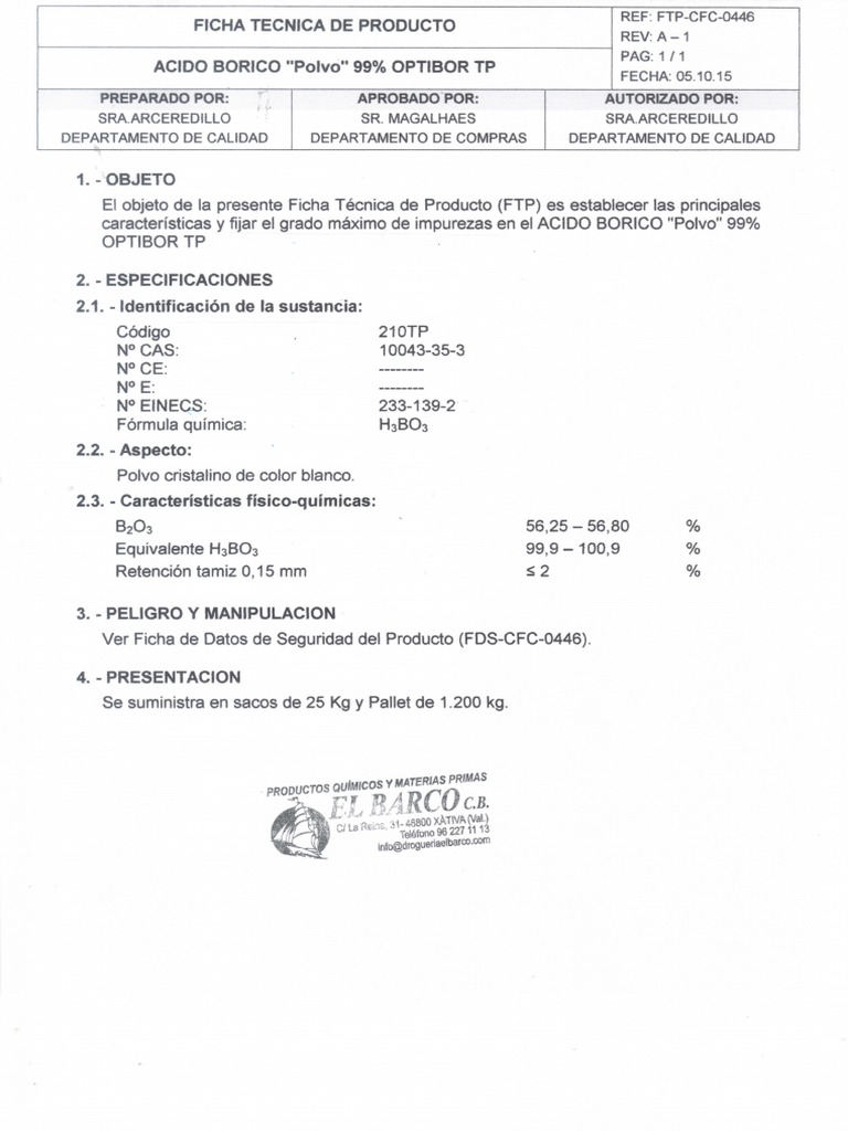 Acido Borico Tecnica | PDF