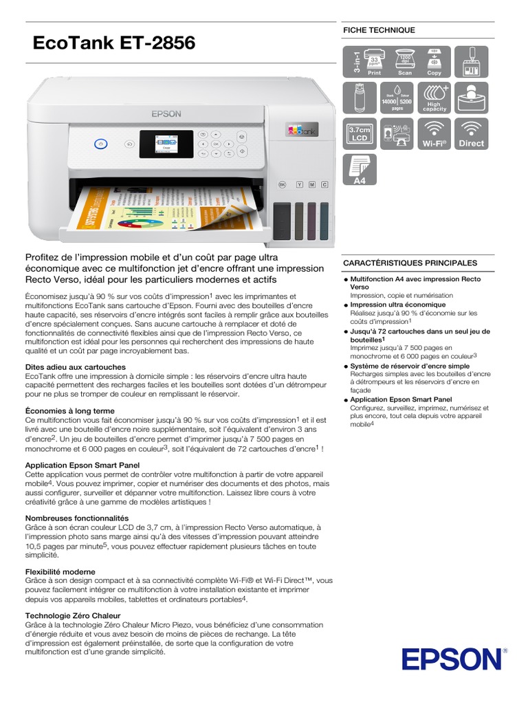 3 ans de garantie sur Epson EcoTank ET-2856 Epson