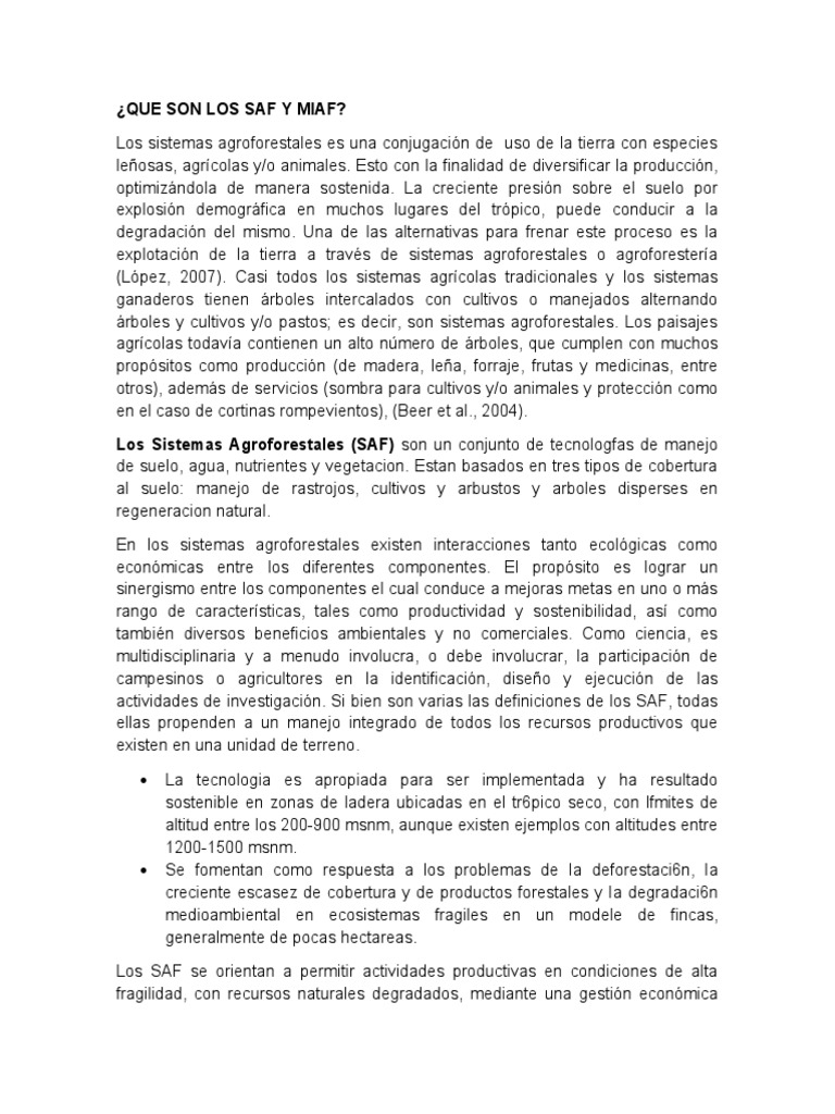 Sistemas SAF y MIAF en Agricultura Sostenible | PDF | Agricultura ...
