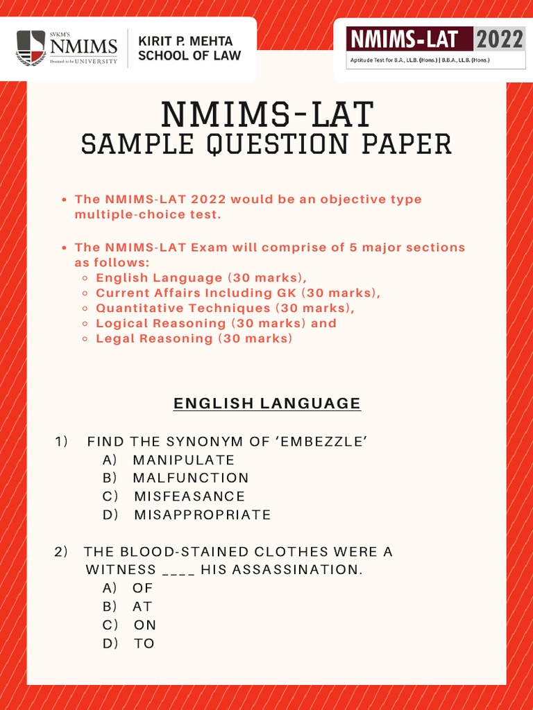 NMIMS-LAT 2022 - Sample Question Paper | PDF | Misrepresentation | Fraud