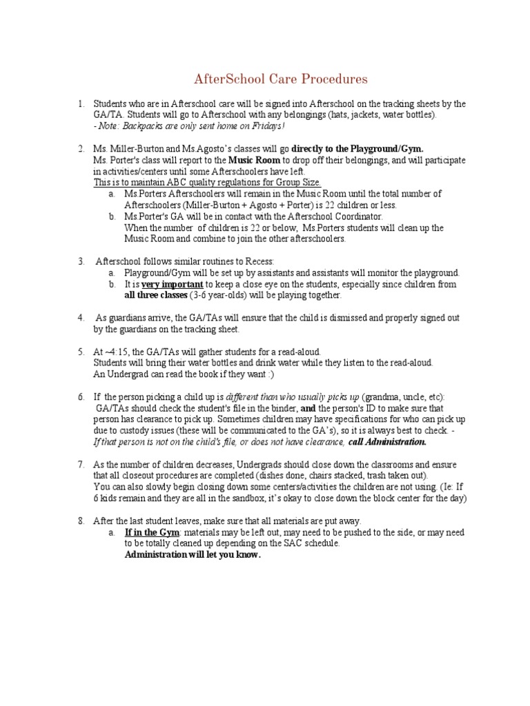 AfterSchool Care Procedures Guide | PDF