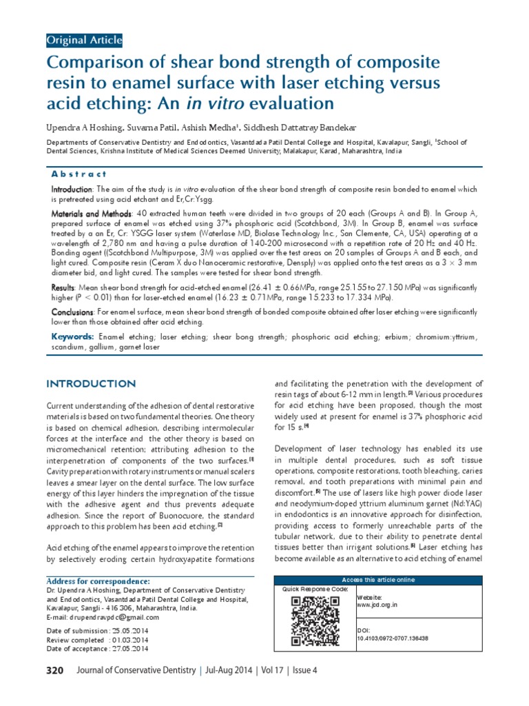 Comparison of Shear Bond Strength of Composite Resin To Enamel Surface ...