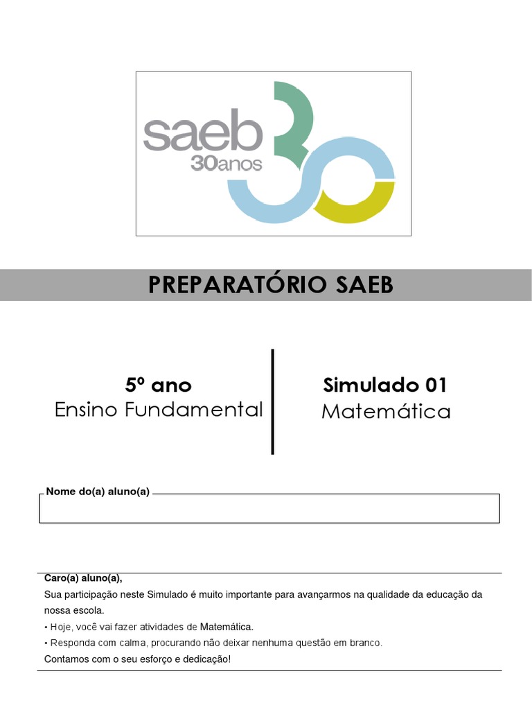 Simulado Matemática 5º Ano SAEB | PDF