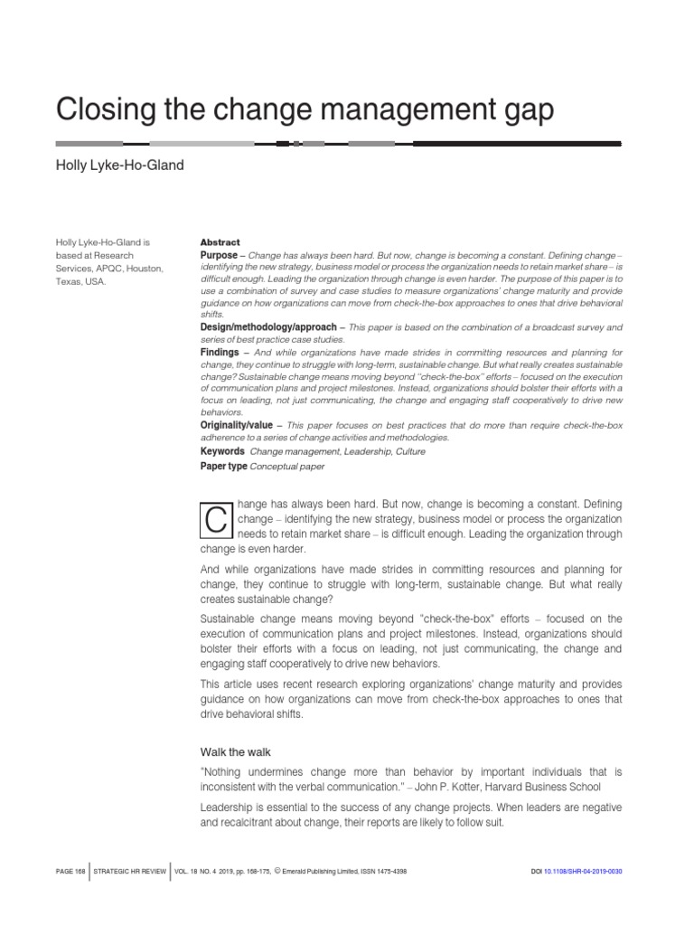 Closing The Change Management Gap PDF Change Management Communication