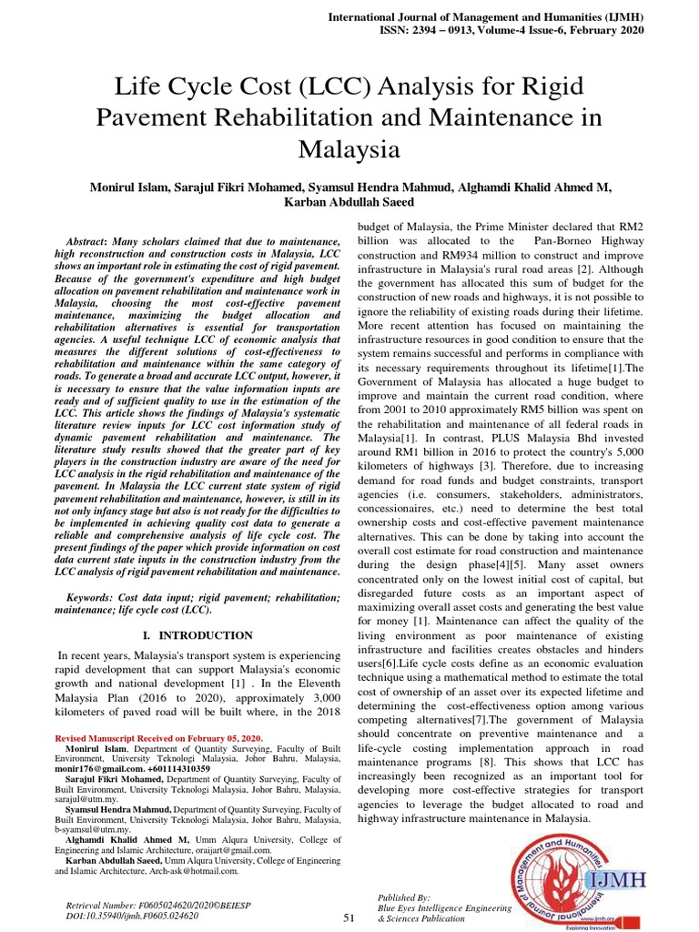 LCC Analysis for Rigid Pavement in Malaysia | PDF | Life Cycle ...