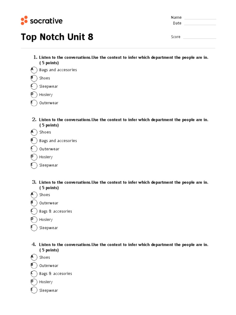 Quiz Top Notch Unit 8 PDF