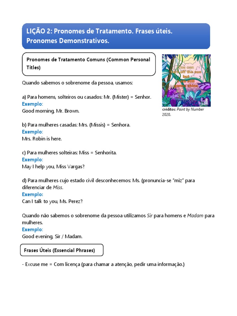 UND1-LIÇÃO2-Pronomes de Tratamento. Frases Úteis. Pronomes ...
