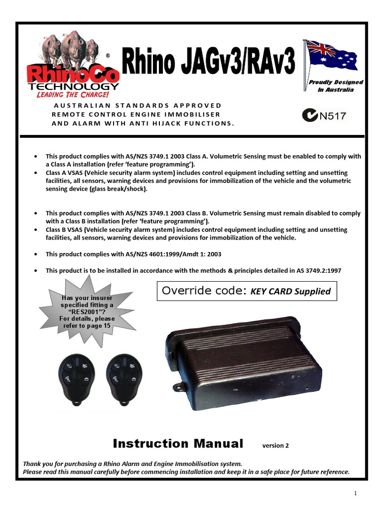 User Manual (PDF) Rhino Alarm Incl Wiring Diagram | PDF
