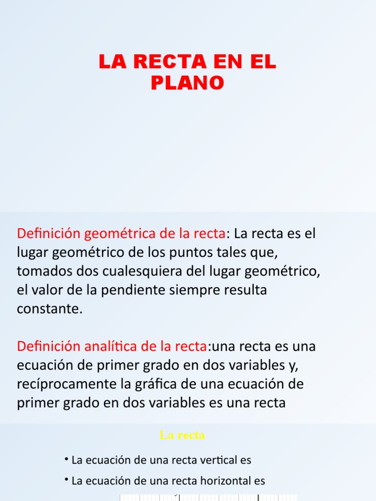 Ecuaciones y propiedades de la recta | PDF | Línea (geometría) | Pendiente