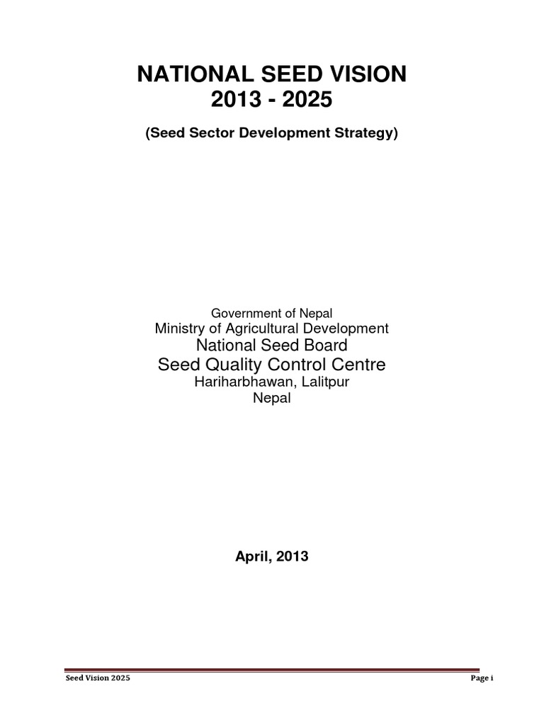 National Seed Vision 2013 2025 en PDF Agriculture Plant Breeding